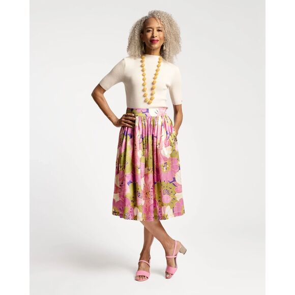 FRANCES VALENTINE Women's Barbara Floral Purple Circle Midi Skirt Size L - Picture 1 of 8